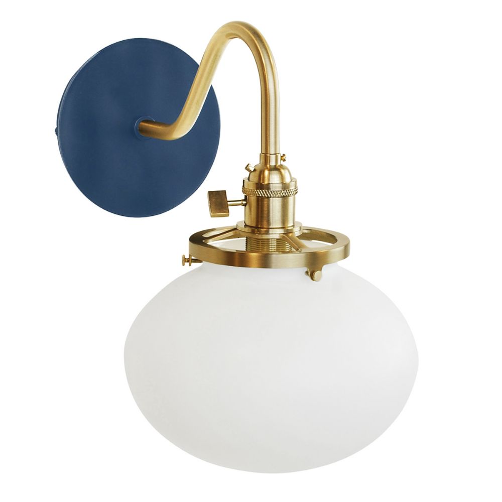 Montclair Lightworks SCL411-50-91 Uno 8" wall sconce, with acid etched glass shade,  Navy with Brushed Brass hardware